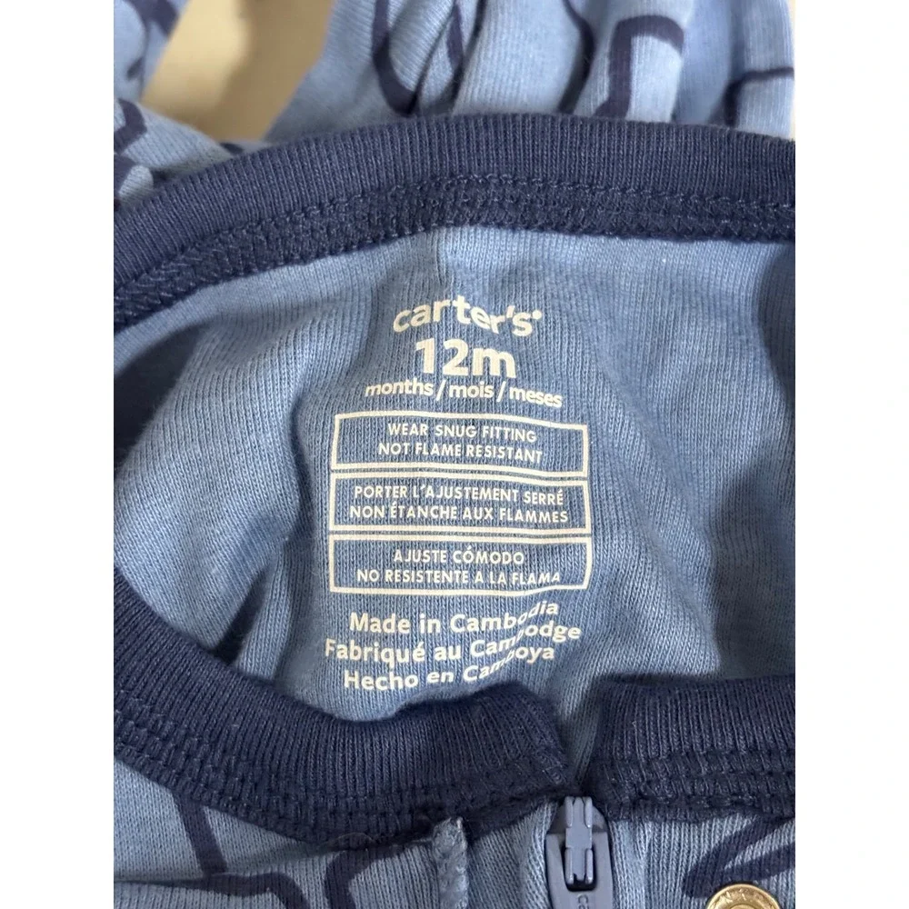 Carter's Blue Dinosaur Footed Pajamas Sleepsuit‎ 12 Months